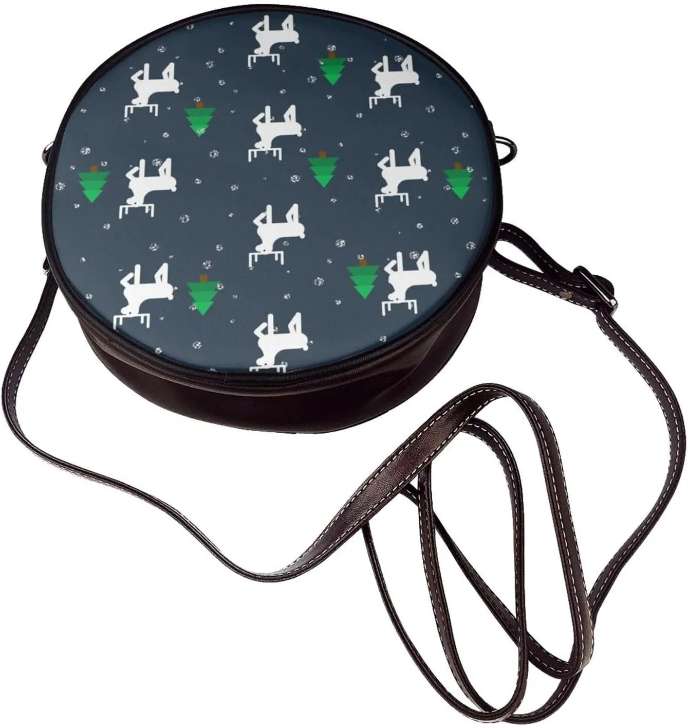 Round Crossbody Bag Small Circle Purse Zip Handbag for Women