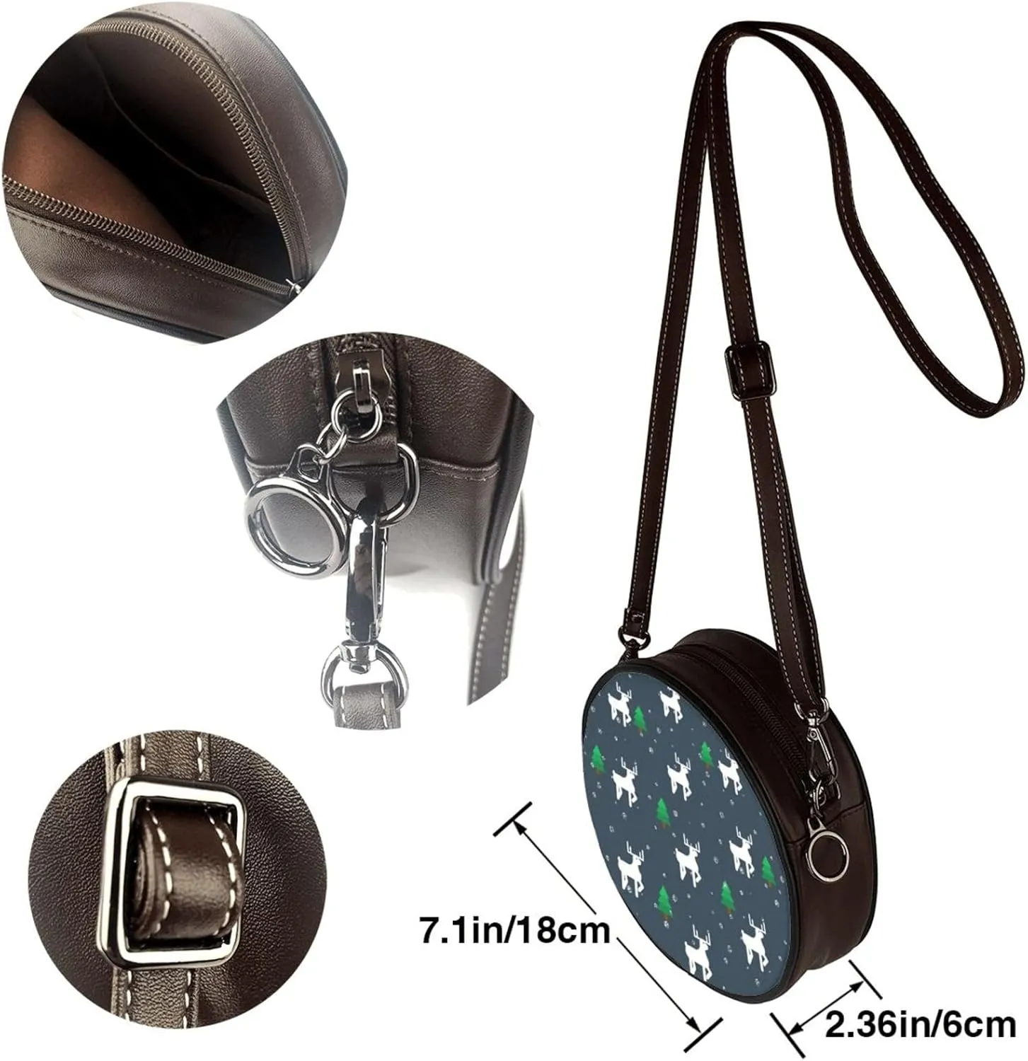 Round Crossbody Bag Small Circle Purse Zip Handbag for Women