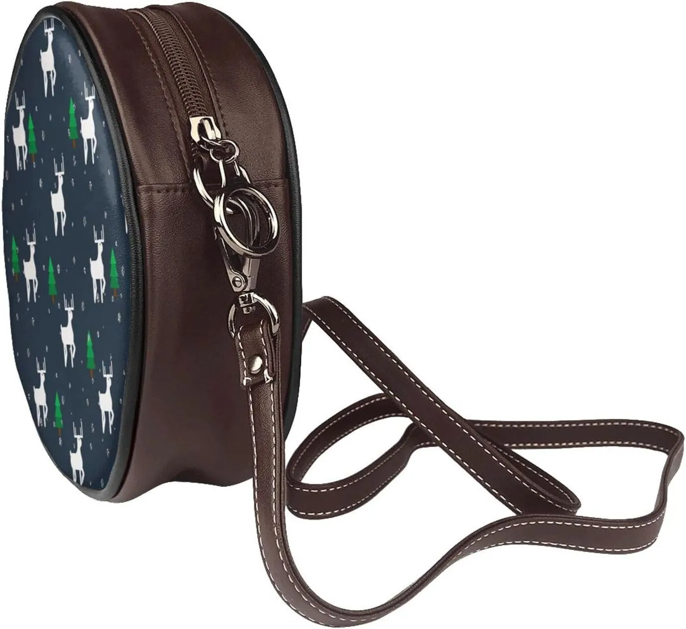 Round Crossbody Bag Small Circle Purse Zip Handbag for Women