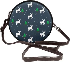 Round Crossbody Bag Small Circle Purse Zip Handbag for Women