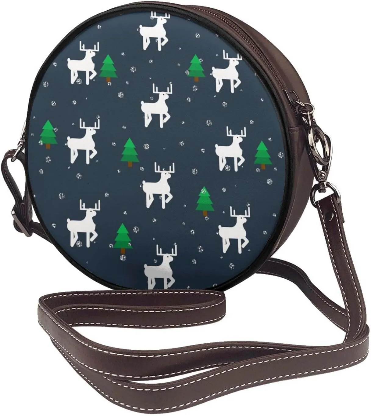 Round Crossbody Bag Small Circle Purse Zip Handbag for Women
