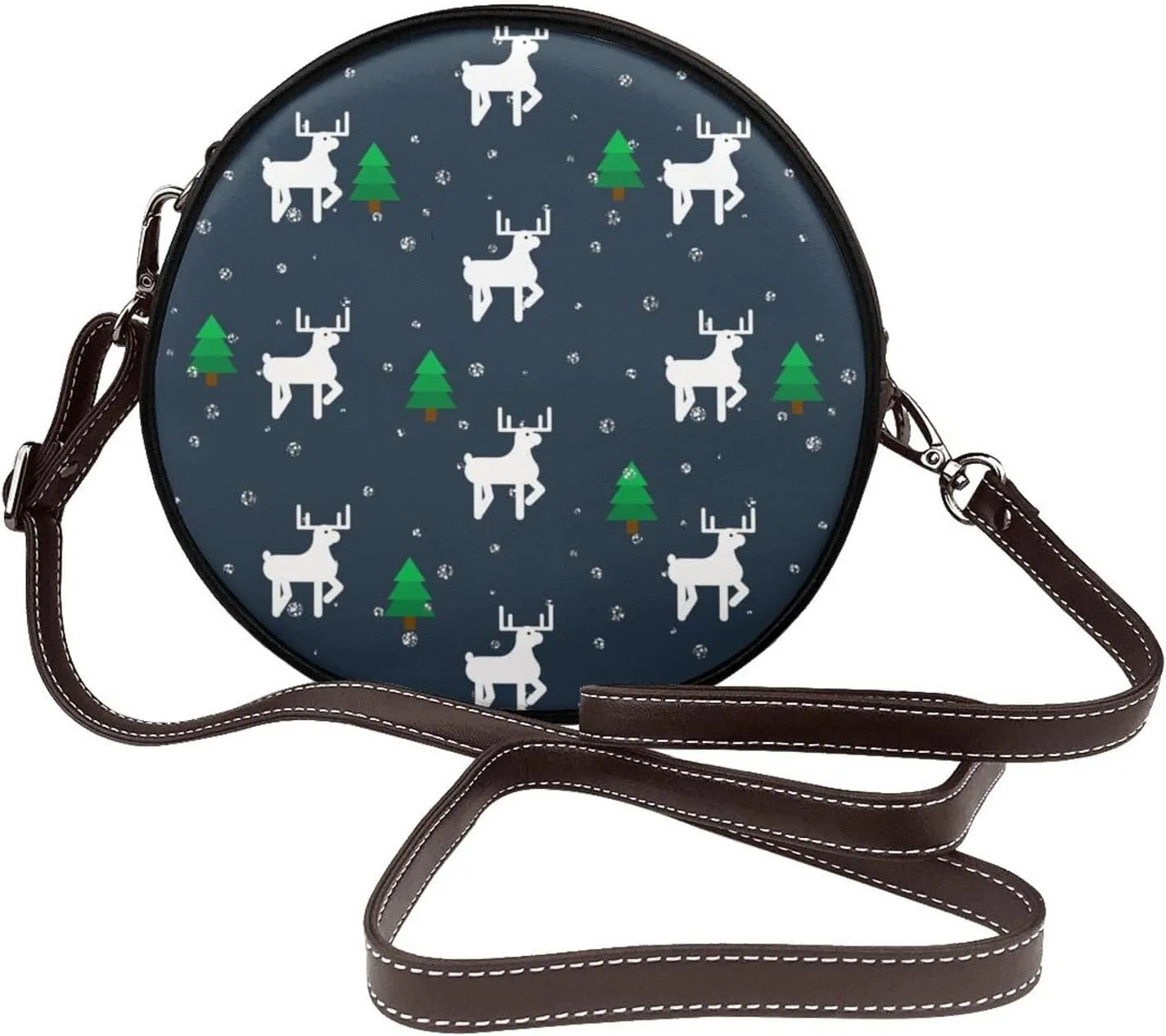 Round Crossbody Bag Small Circle Purse Zip Handbag for Women