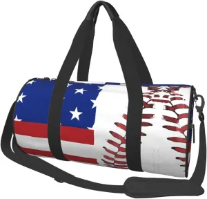 Round Duffle Bag USA Flag Baseball Lace Unisex Travel Bag Duffle Bag
