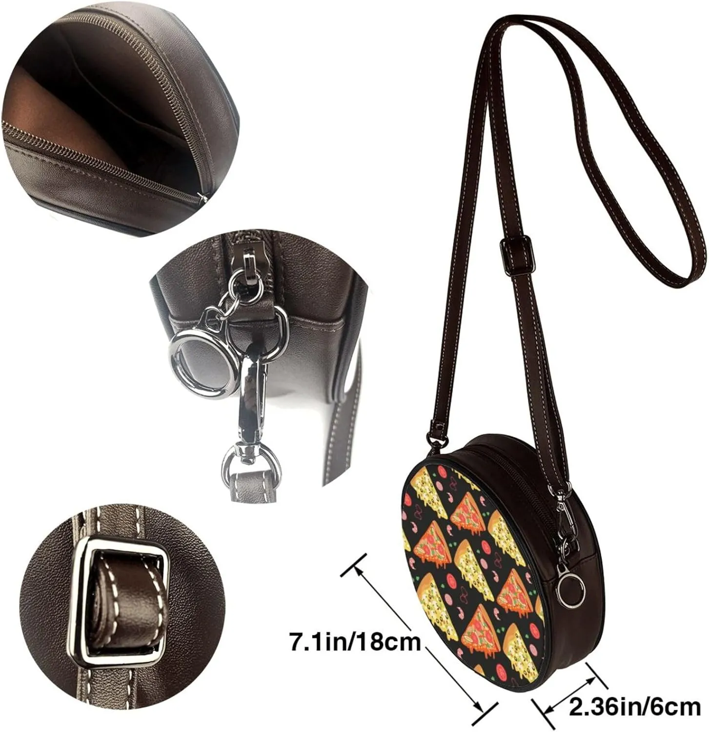 Round Faux Leather Crossbody Shoulder Sling Bag for Women