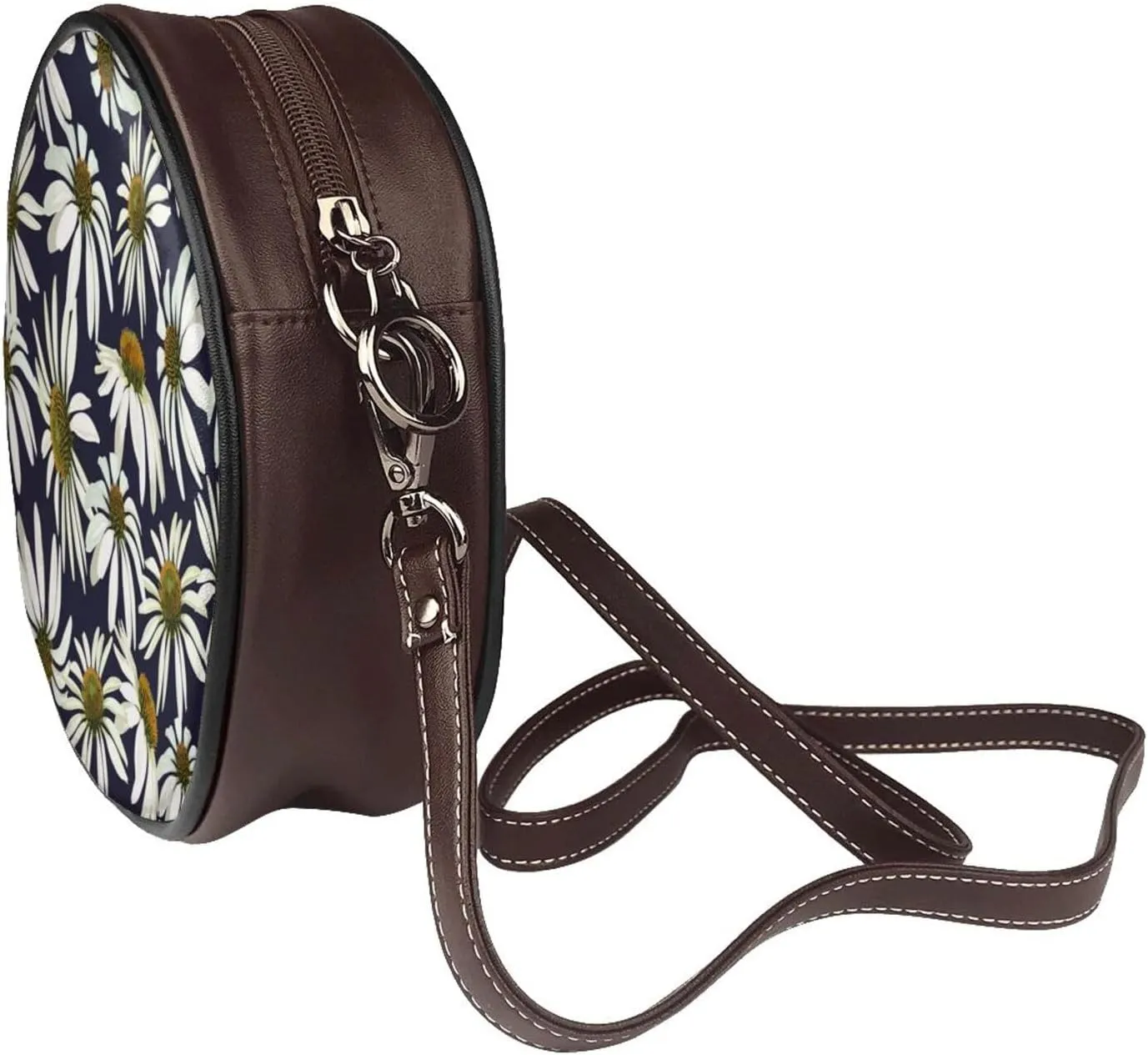 Round Faux Leather Crossbody Shoulder Sling Bag for Women