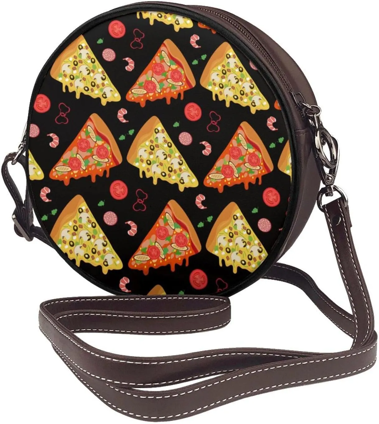 Round Faux Leather Crossbody Shoulder Sling Bag for Women