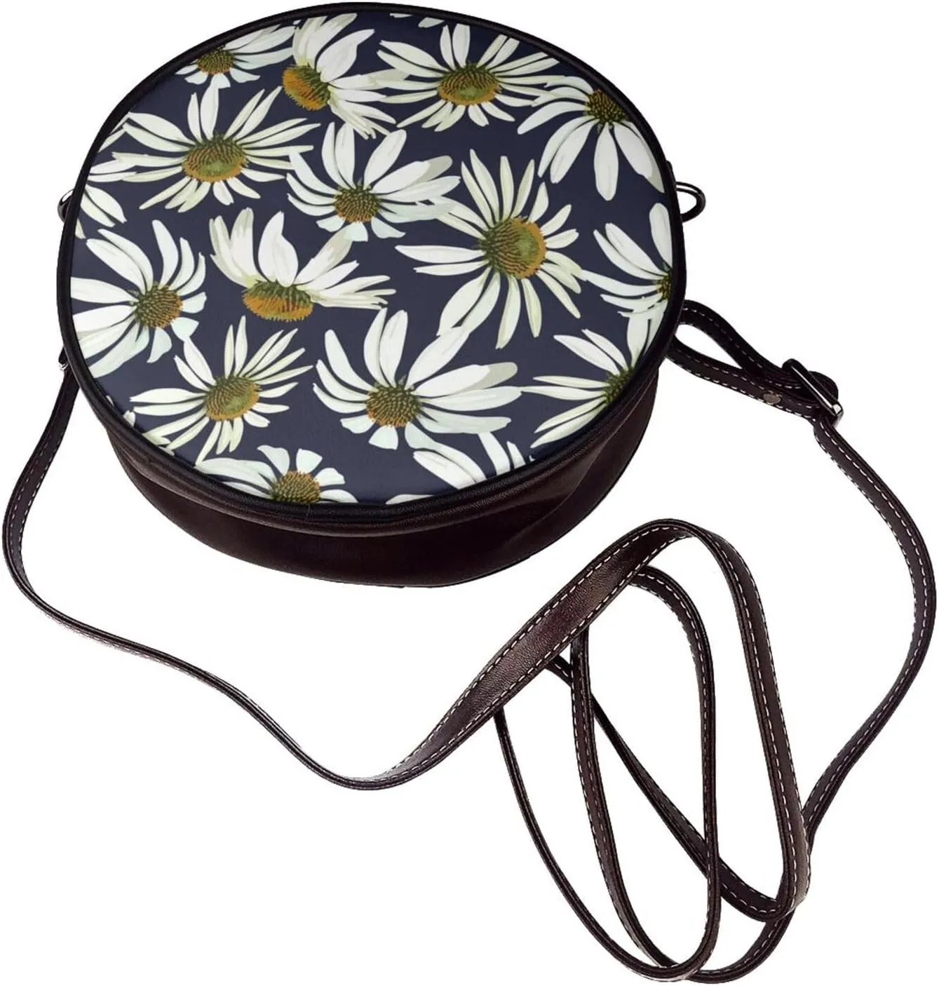 Round Faux Leather Crossbody Shoulder Sling Bag for Women