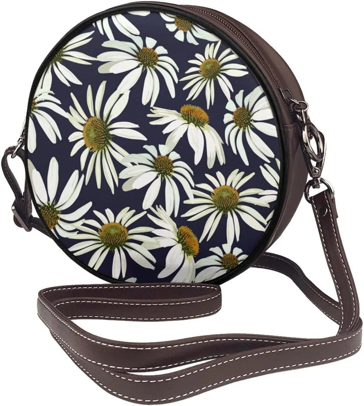 Round Faux Leather Crossbody Shoulder Sling Bag for Women