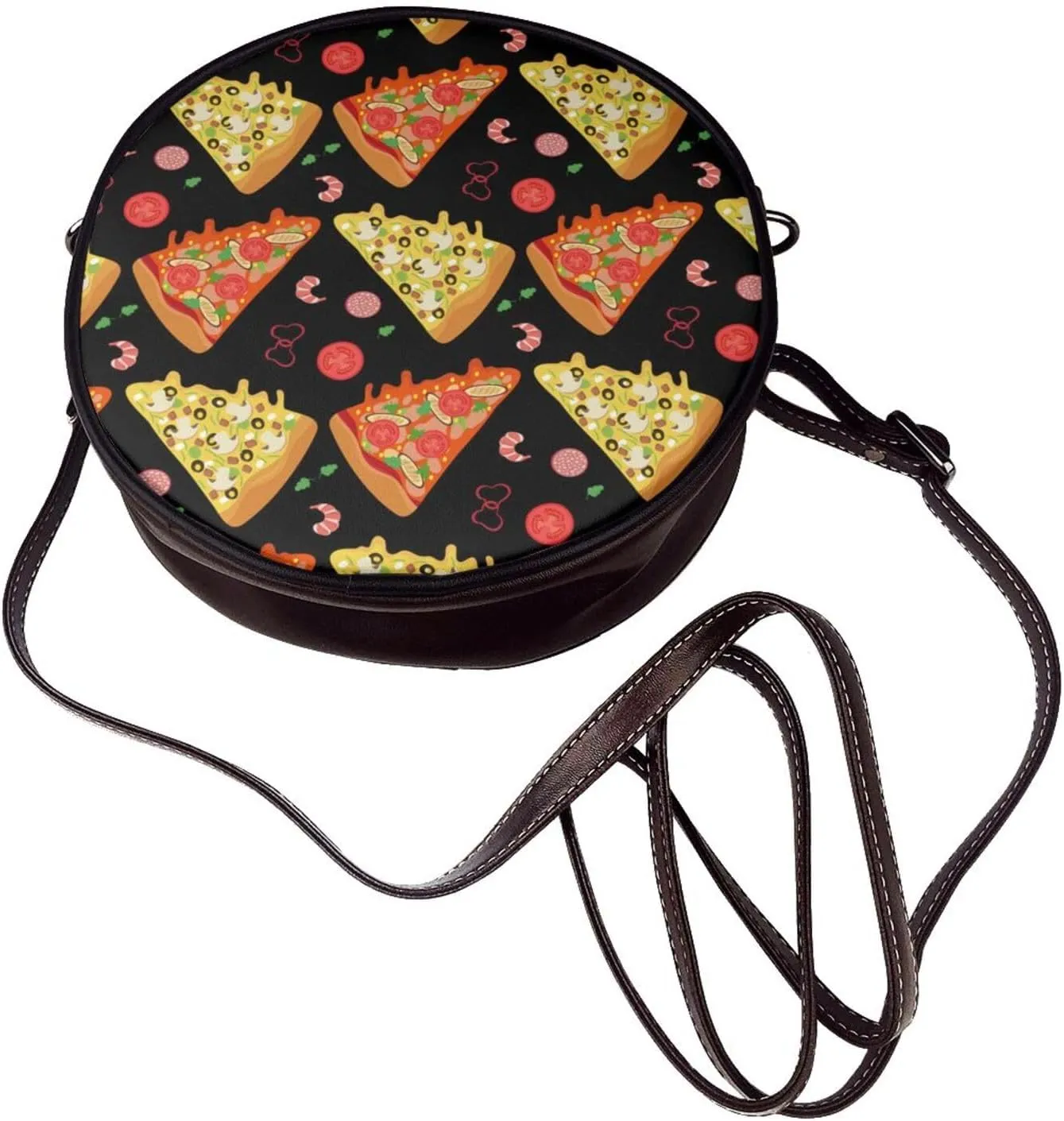 Round Faux Leather Crossbody Shoulder Sling Bag for Women
