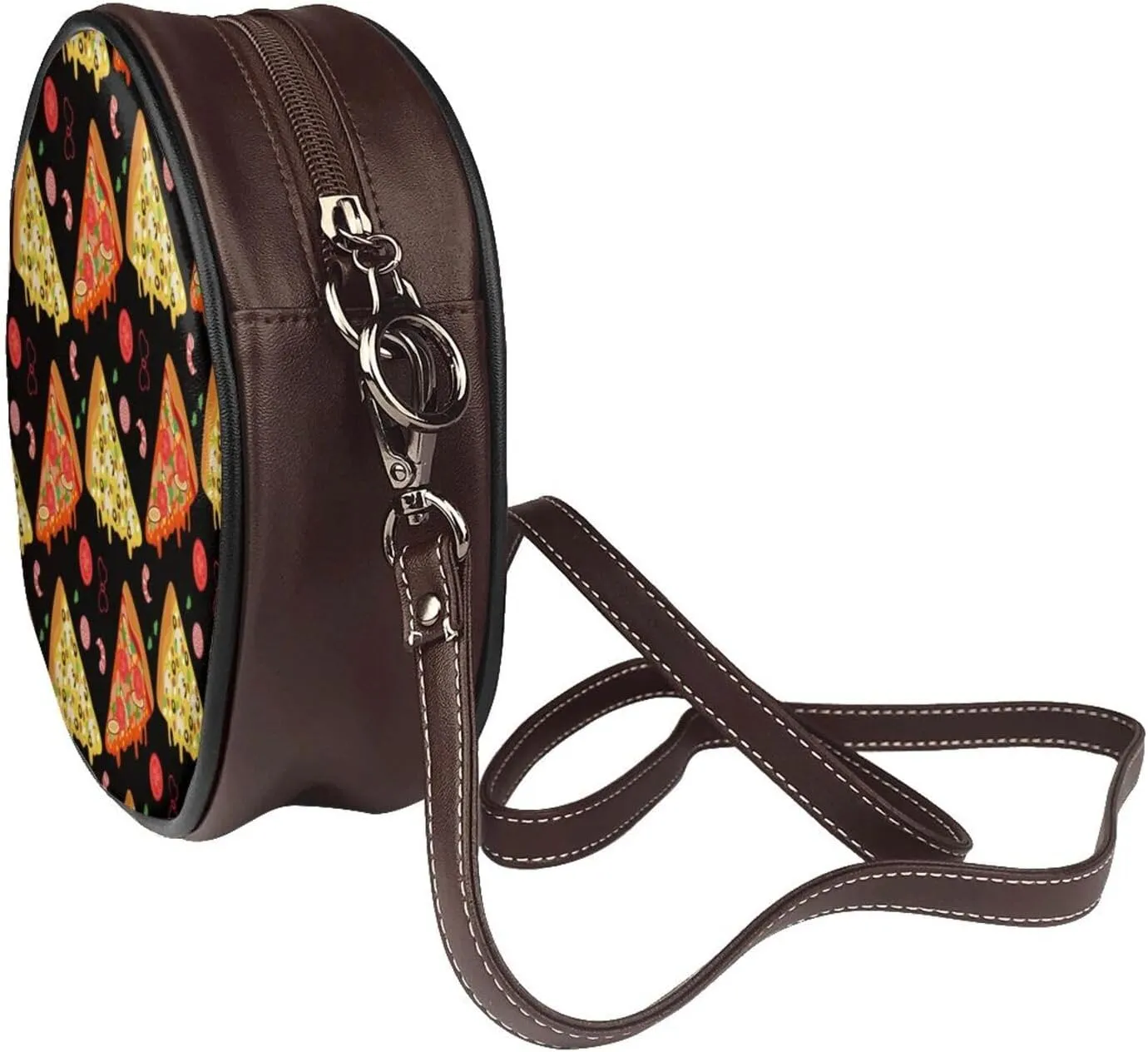Round Faux Leather Crossbody Shoulder Sling Bag for Women