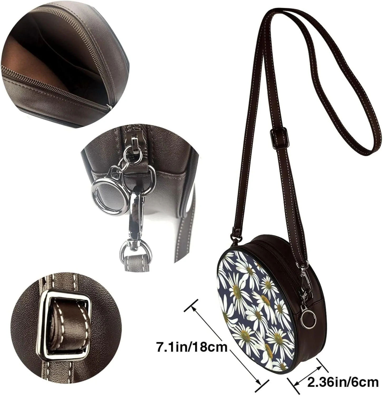 Round Faux Leather Crossbody Shoulder Sling Bag for Women