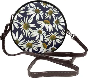 Round Faux Leather Crossbody Shoulder Sling Bag for Women