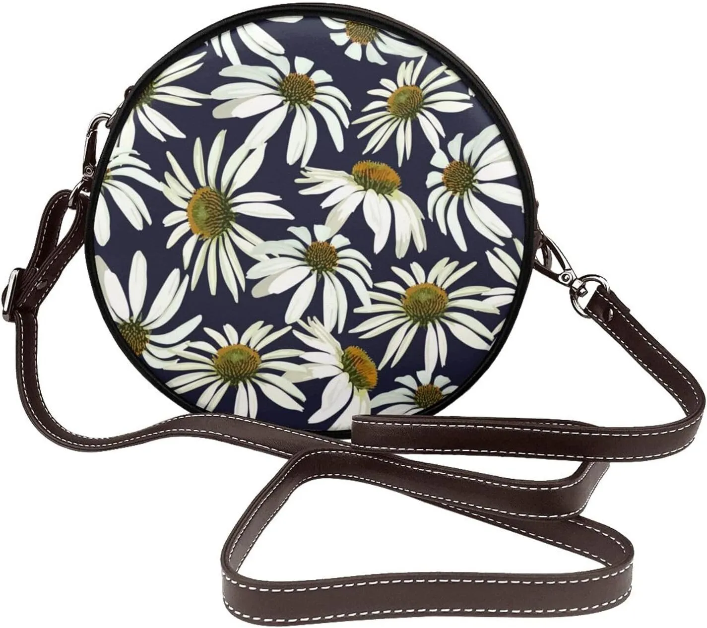 Round Faux Leather Crossbody Shoulder Sling Bag for Women
