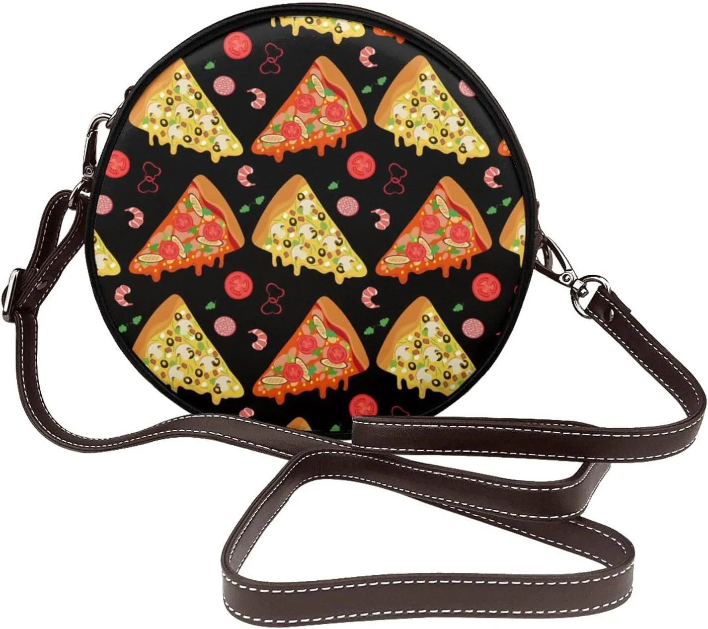 Round Faux Leather Crossbody Shoulder Sling Bag for Women