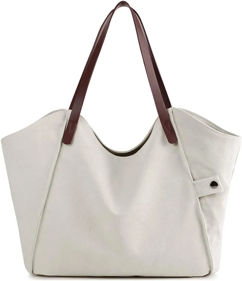 ROUROU Fashion Cotton Canvas Shoulder Bag for Women Top Handle Satchel Large Capacity Handbag Hobo Tote Bag Commuter Purse