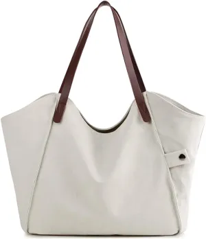 ROUROU Fashion Cotton Canvas Shoulder Bag for Women Top Handle Satchel Large Capacity Handbag Hobo Tote Bag Commuter Purse