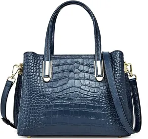 ROUROU Genuine Leather Tote Bag for Women Crocodile Print Shoulder Bag Fashion Crossbady Bag Top Handle Handbag Retro Purse
