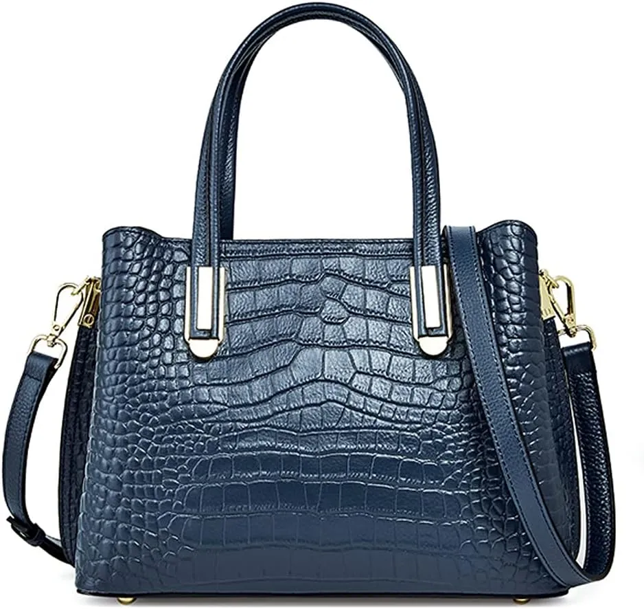 ROUROU Genuine Leather Tote Bag for Women Crocodile Print Shoulder Bag Fashion Crossbady Bag Top Handle Handbag Retro Purse