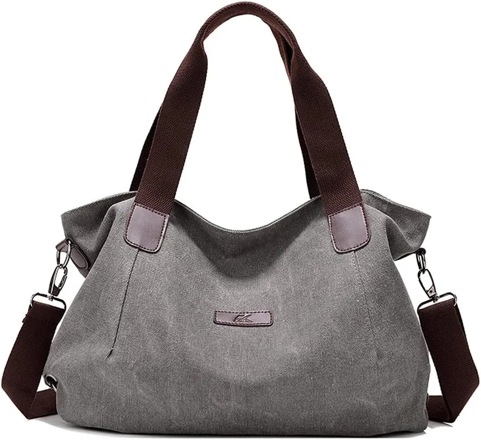 ROUROU Retro Shoulder Bag for Women Cotton Canvas Handbag Large Capacity Crossbody Bag Hobo Tote Bag Casual Satchel Purse