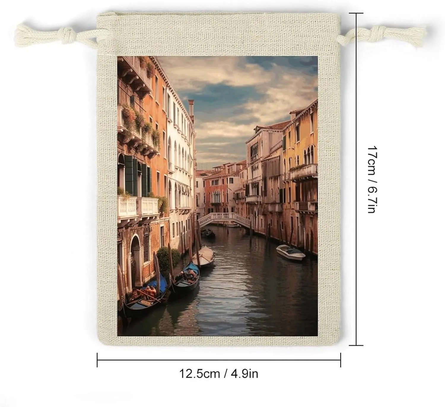 RTFGHJS 8 Pieces Drawstring Bags Beautiful Venice Canal View Burlap Pouch Bag Linen Gift Pocket Jewelry Pouch for DIY Craft Party