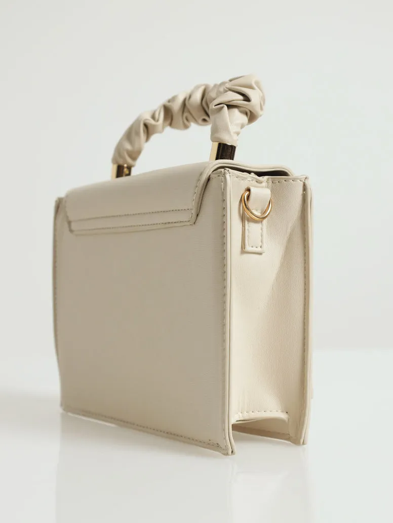 Ruched Top Handle Mini Satchel - Cream
