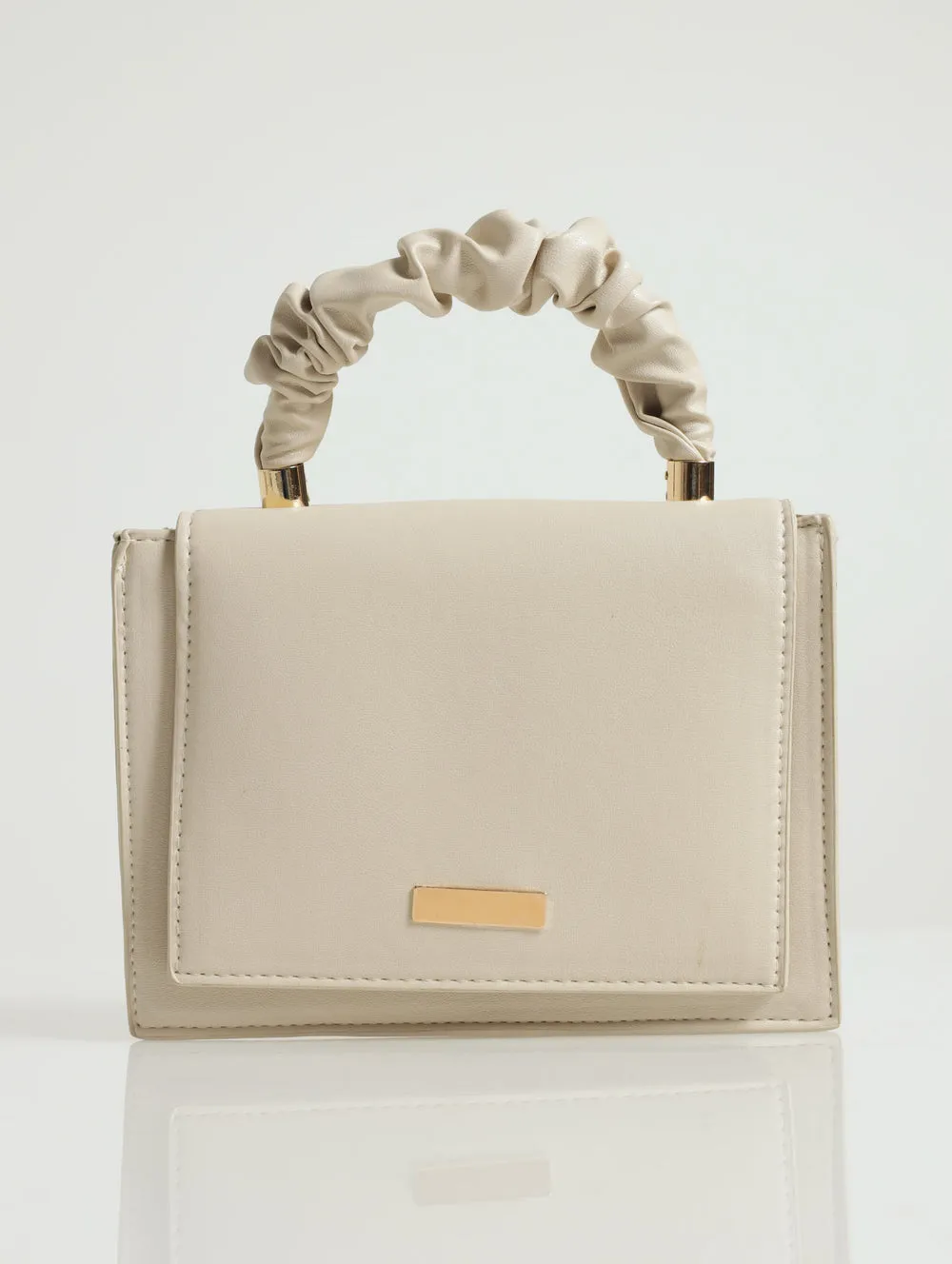 Ruched Top Handle Mini Satchel - Cream
