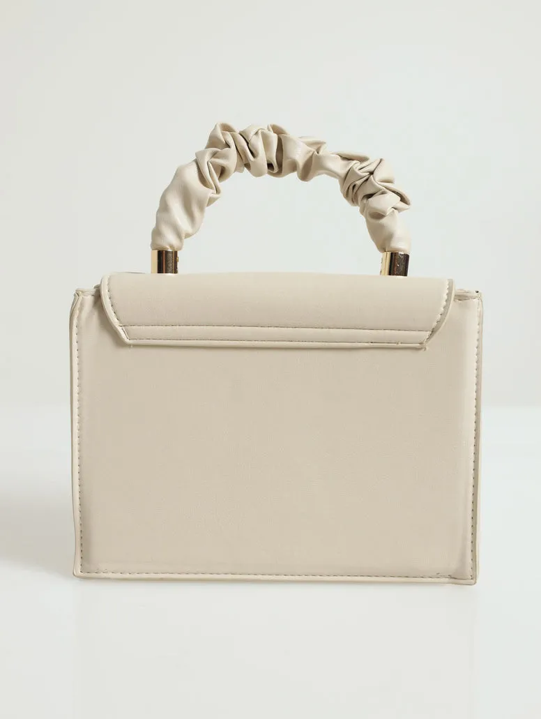 Ruched Top Handle Mini Satchel - Cream