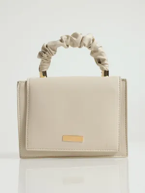 Ruched Top Handle Mini Satchel - Cream