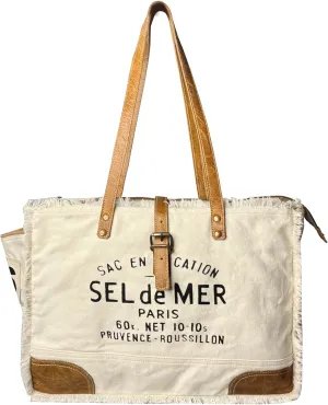 RUSTIC TOWN Canvas Leather Tote Bag for Women - Sel De Mer Upcycled Canvas Shoulder Hobo Travel Handbag Ladies Purse Satchel