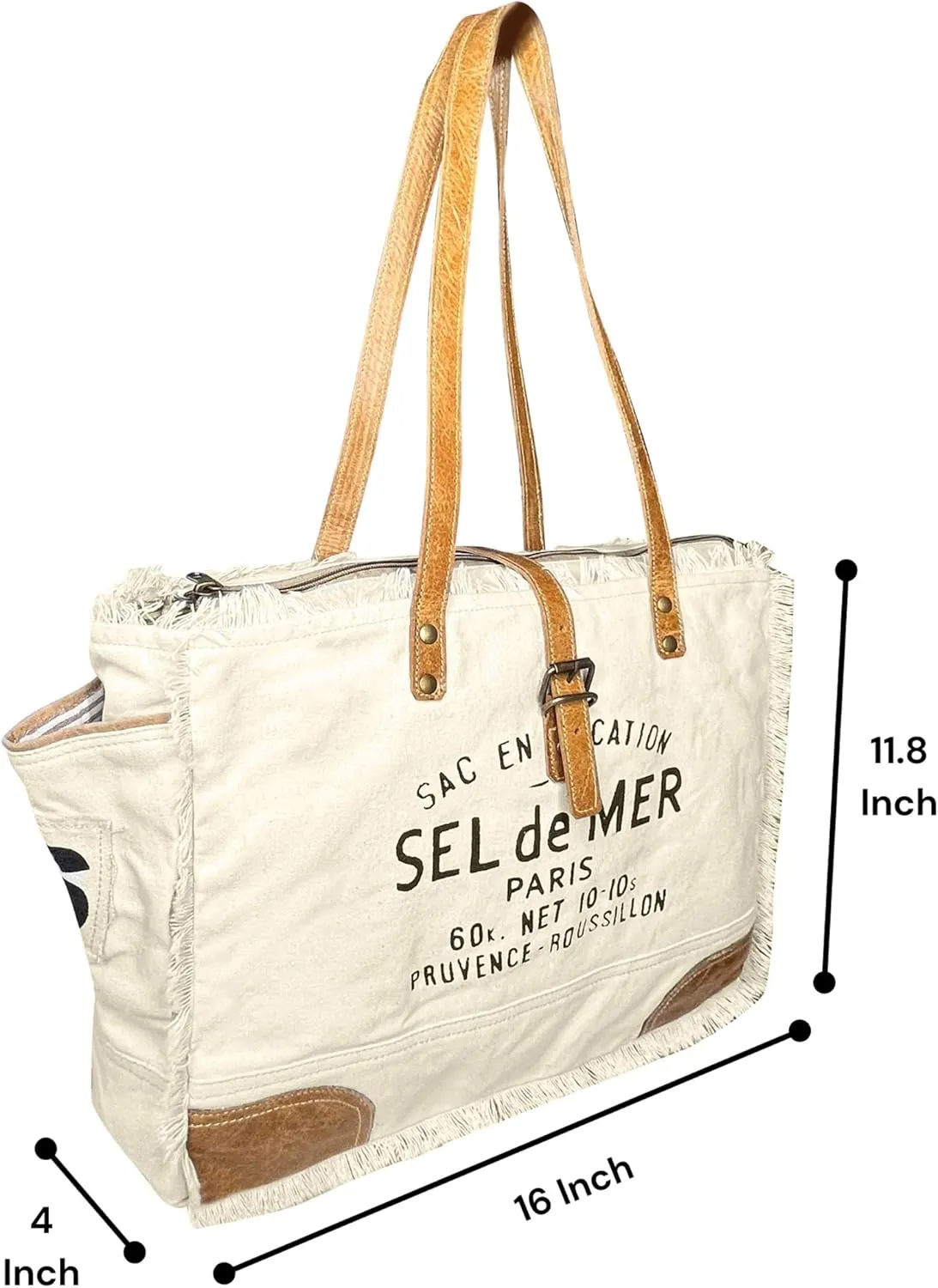 RUSTIC TOWN Canvas Leather Tote Bag for Women - Sel De Mer Upcycled Canvas Shoulder Hobo Travel Handbag Ladies Purse Satchel