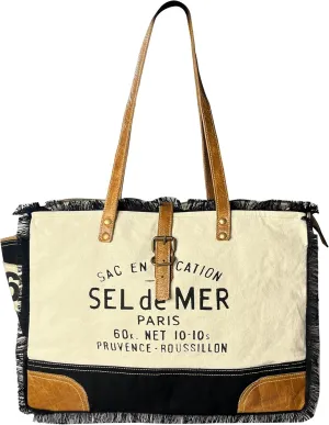 RUSTIC TOWN Canvas Leather Tote Bag for Women - Sel De Mer Upcycled Canvas Shoulder Hobo Travel Handbag Ladies Purse Satchel