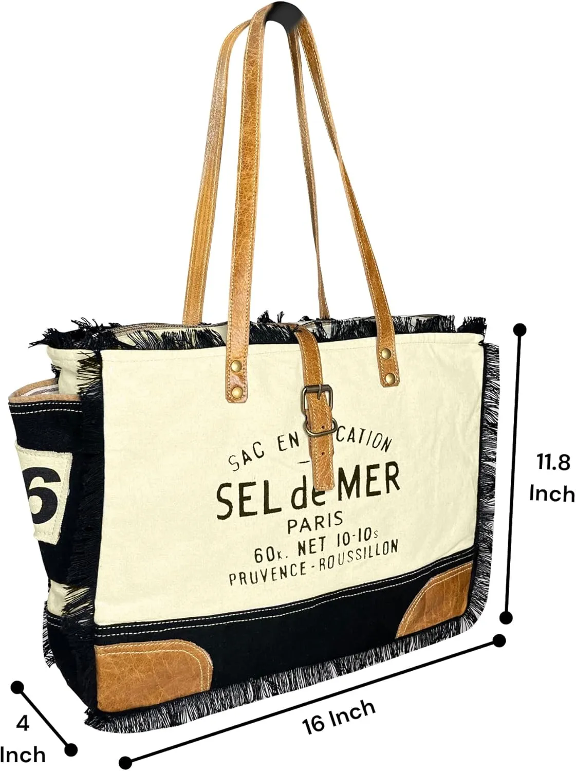 RUSTIC TOWN Canvas Leather Tote Bag for Women - Sel De Mer Upcycled Canvas Shoulder Hobo Travel Handbag Ladies Purse Satchel