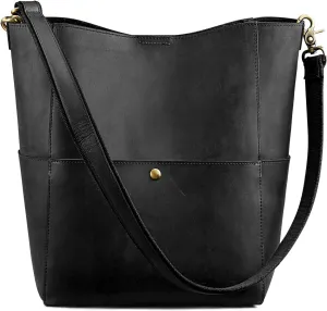 S-ZONE Genuine Leather Crossbody Bucket Bag For Women Shoulder Purses Handbag Vintage Tote Pocketbook