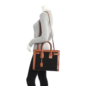 Saint Laurent Sac De Jour Black Canvas and Brown Leather Satchel