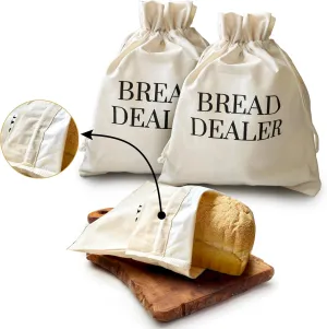 Salt & York Bread Bag (2) For Homemade Bread Plastic Lining, Freezer Bread Storage Container, Funny Sourdough Bread Bag, Bread Making Accessories, Bread Maker Gift Giving (Bread Dealer)