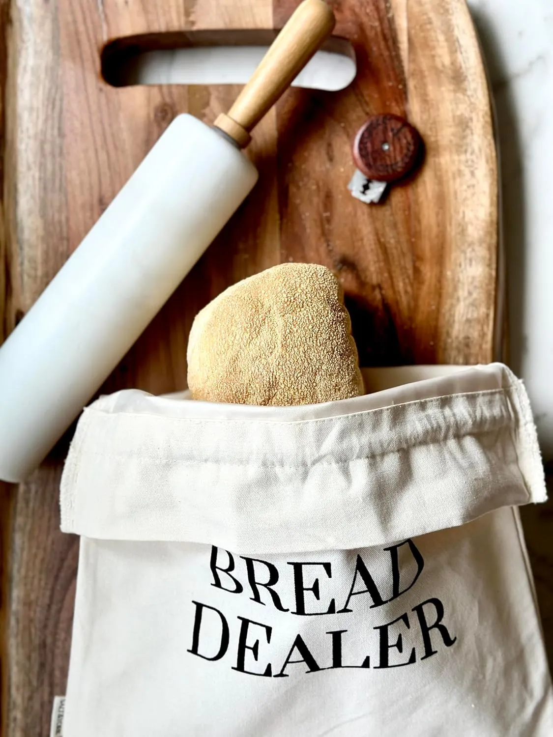 Salt & York Bread Bag (2) For Homemade Bread Plastic Lining, Freezer Bread Storage Container, Funny Sourdough Bread Bag, Bread Making Accessories, Bread Maker Gift Giving (Bread Dealer)
