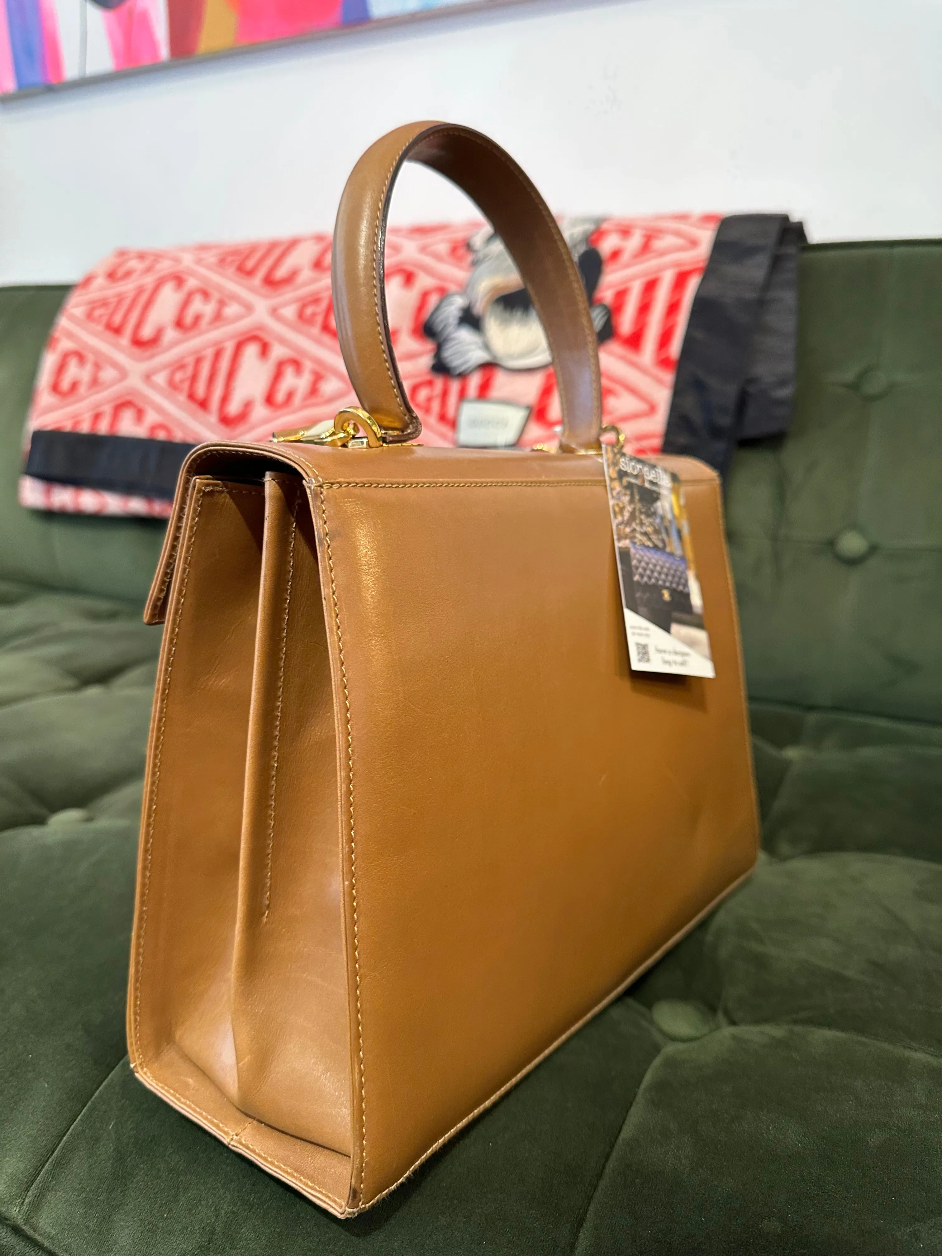 Salvatore Ferragamo Tan Structured Leather Satchel