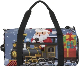 Santa's Train Barrel Gym Bags for Men And Women, Duffle Bag for Travel Sports Bag Camping Weekend Carry on Overnight Duffel Bag with Shoulder Strap