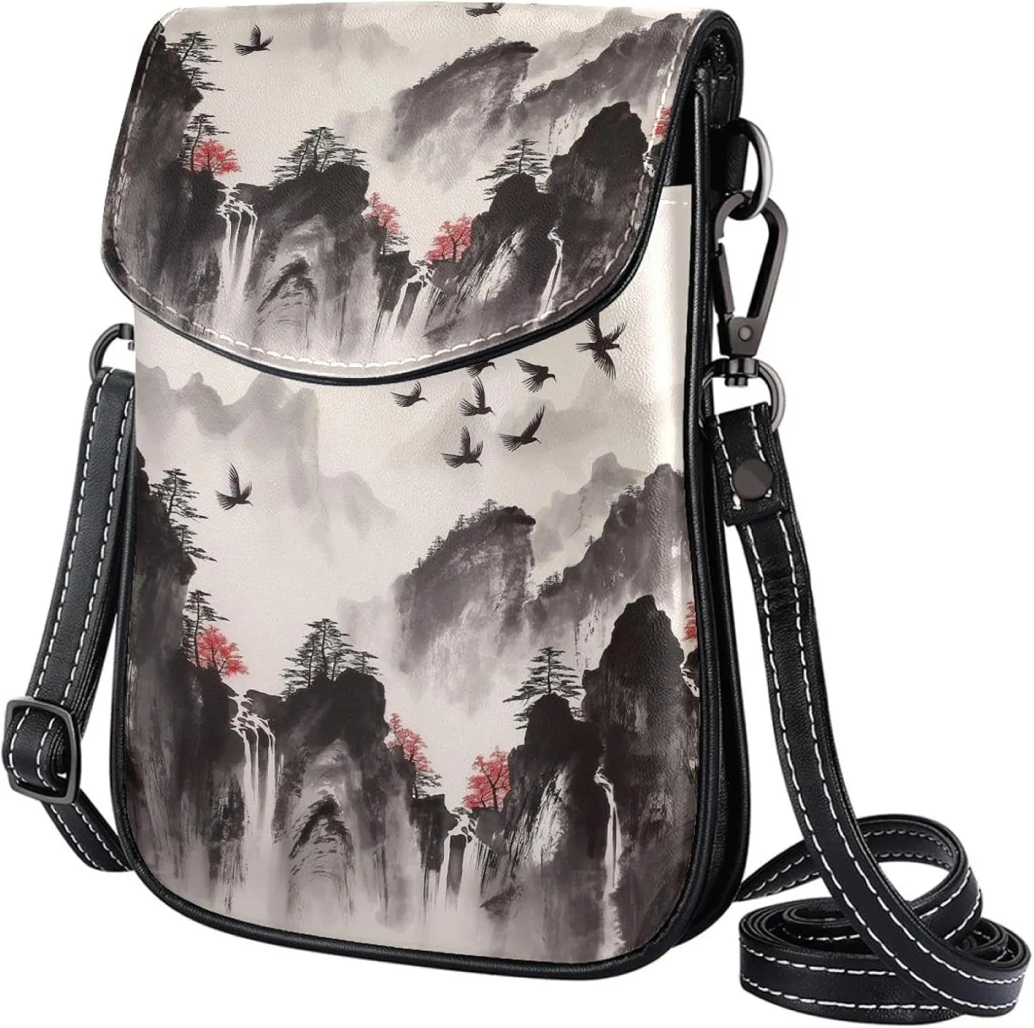 Satchel Bag Chinese Painting Purse Crossbody Leather Messenger Bag For Women