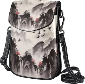 Satchel Bag Chinese Painting Purse Crossbody Leather Messenger Bag For Women