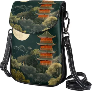 Satchel Bag Chinese Style Landscape Purse Crossbody Leather Messenger Bag For Women
