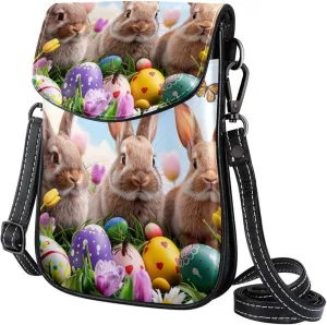 Satchel Bag Colorful Easter Eggs Rabbits Butterfly Purse Crossbody Leather Messenger Bag For Women