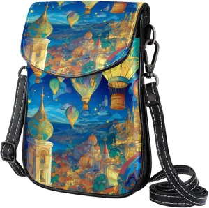 Satchel Bag Colorful Hot Air Balloon And City Landscape Painting Purse Crossbody Leather Messenger Bag For Women