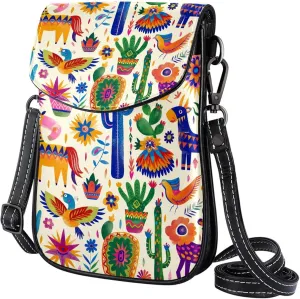 Satchel Bag Colorful Mexican Cacti Folk Patterns Purse Crossbody Leather Messenger Bag For Women