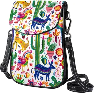 Satchel Bag Colorful Mexican Cacti Folk Patterns Purse Crossbody Leather Messenger Bag For Women