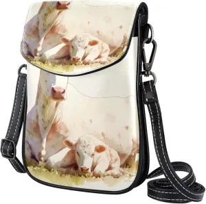 Satchel Bag Cow And Calf Watercolor Purse Crossbody Leather Messenger Bag For Women