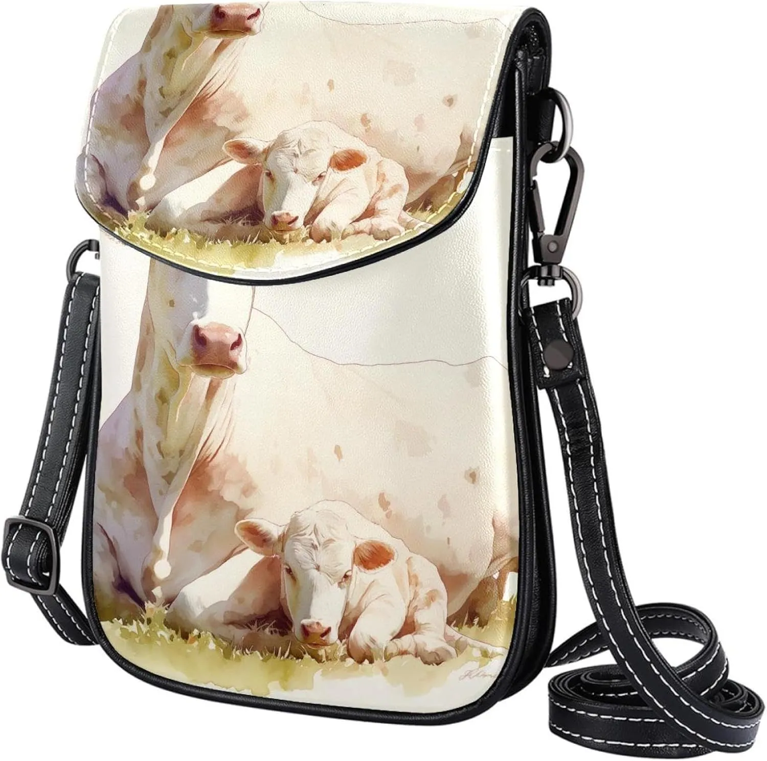 Satchel Bag Cow And Calf Watercolor Purse Crossbody Leather Messenger Bag For Women