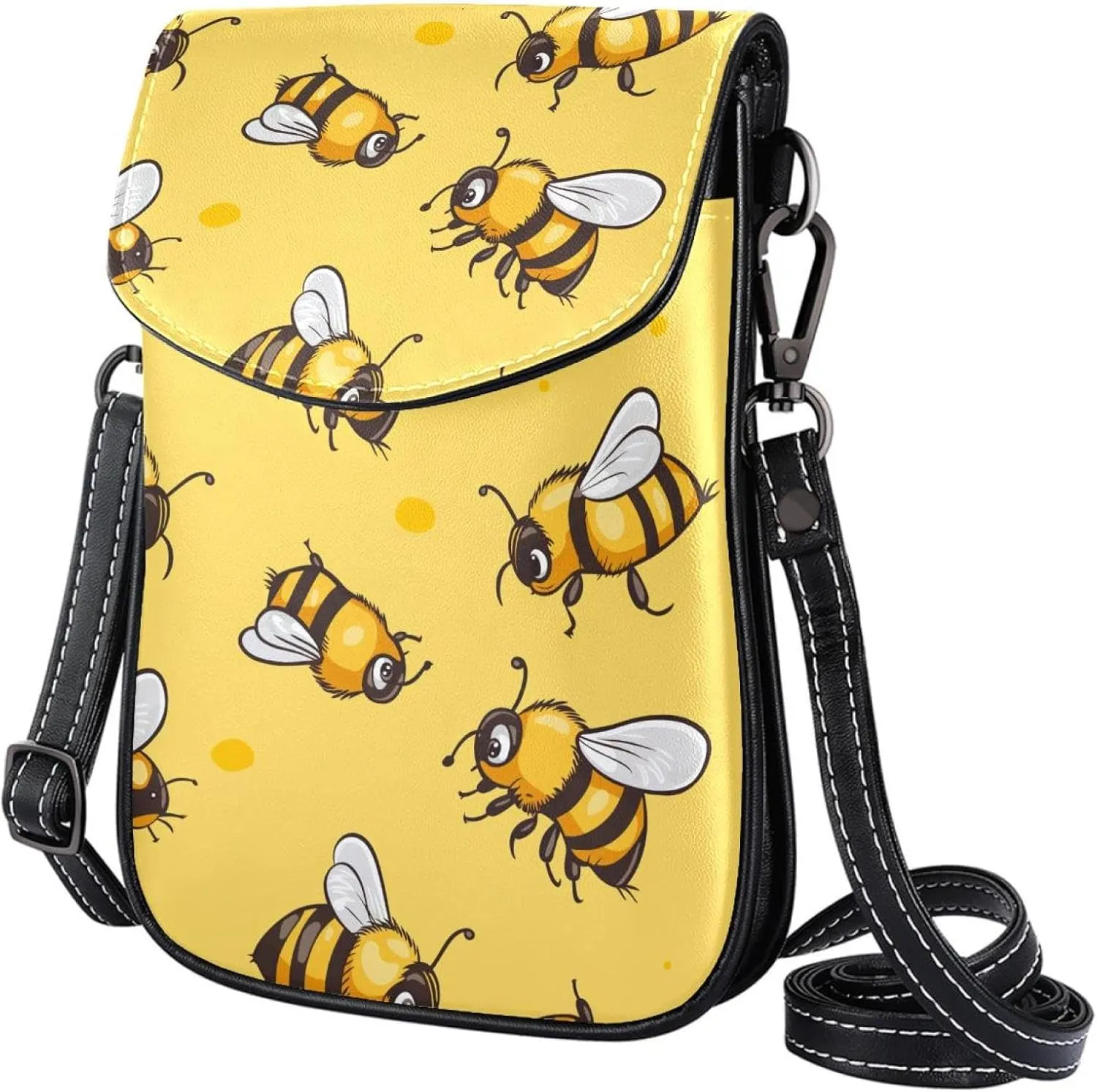 Satchel Bag Cute Bee Patterns Purse Crossbody Leather Messenger Bag For Women