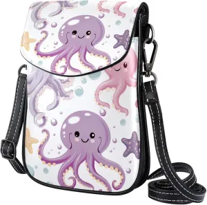 Satchel Bag Cute Octopus Colorful Patterm Purse Crossbody Leather Messenger Bag For Women