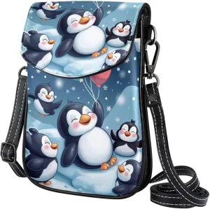 Satchel Bag Cute Penguin Balloons Snowflakes Purse Crossbody Leather Messenger Bag For Women